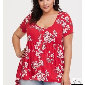Torrid Super Soft Red Floral Babydoll Tunic Size 1